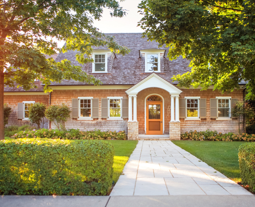 nice house with landscaping sunset